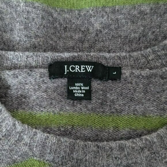 J Crew Mens Wool Sweater Grey Multi Stripe Crew Neck Size Large Preppy Casual - Picture 5 of 6